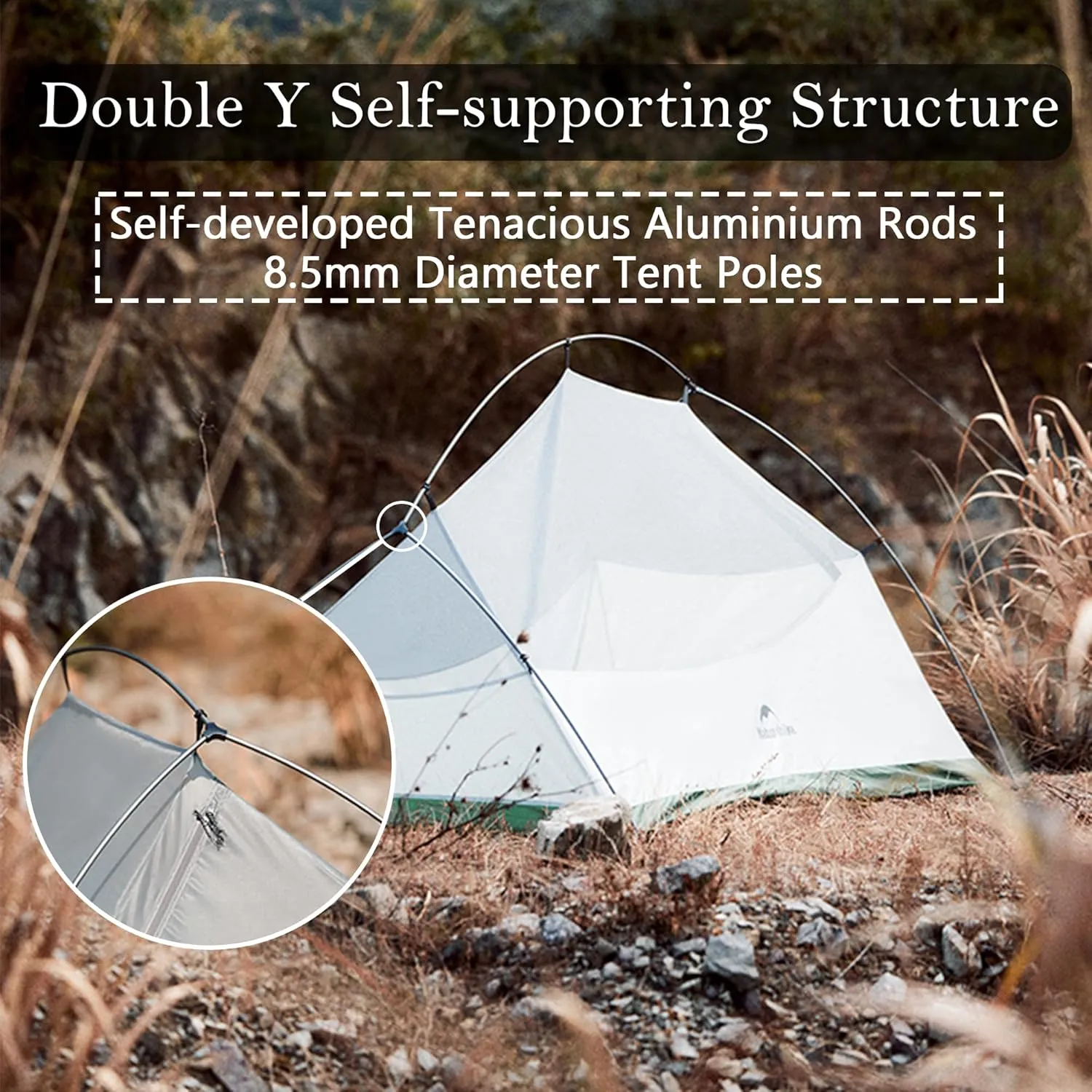 Naturehike 1/2 Person 3 Seasons Cloud Up Base Tent, Windproof [7-Level] & Rainproof [PU3000mm ] Camp Tent with Y Self-Supporting Structure for Camping Backpacking Hiking Trekking