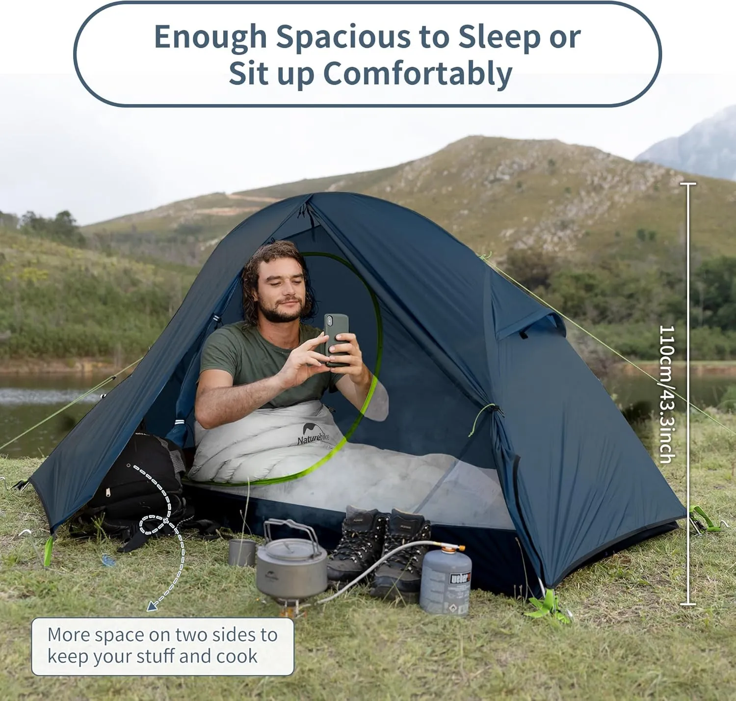 Naturehike Bikepacking 1 Person Tent, Waterproof Easy Set up Free Standing Single Person Tent, Lightweight Backpacking Tent for 1 Person, One Person Tent with Footprint Included