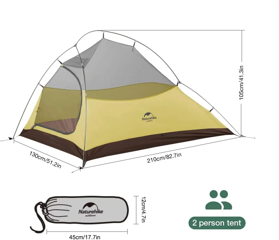 Naturehike Cloud Up Free Standing 2 Person Backpacking Tent Ultralight Nylon Double Layer Camping Tents for Two Person