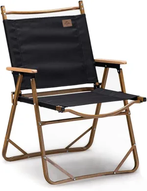 Naturehike Folding Camping Chair, Kermit Beach Chair Camping, Aluminum Outdoor Beach Chair with Solid Wood Armrest, Portable Collapsible Fishing Chair for Hiking Lawn Picnic, Black, Supports 330 Lbs