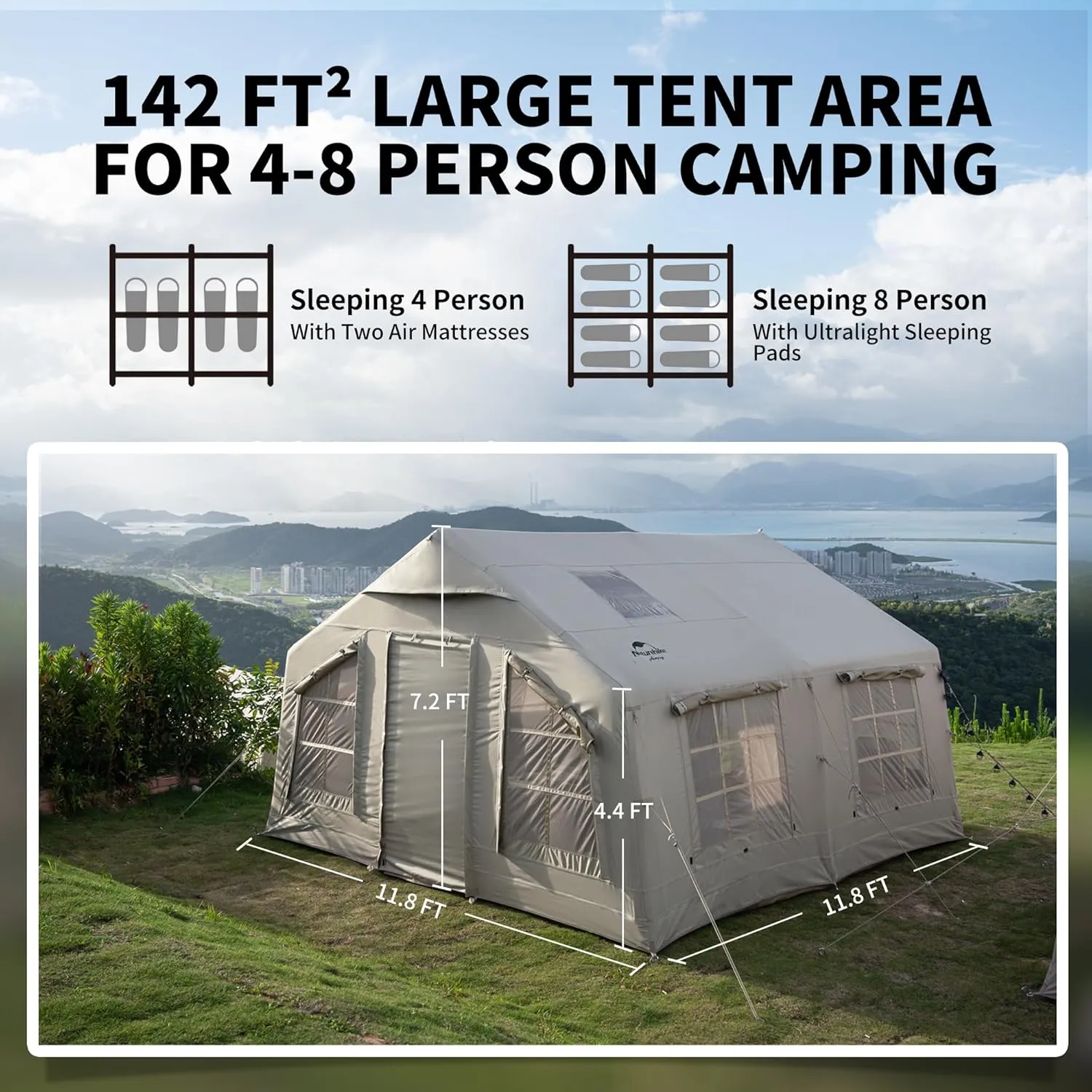 Naturehike Inflatable Tent, 4-8 Person Air Tent, 4 Season Inflatable Tents for Camping, Waterproof Windproof Inflatable House Tent for Adults, Easy Set up Inflatable Camping Tent