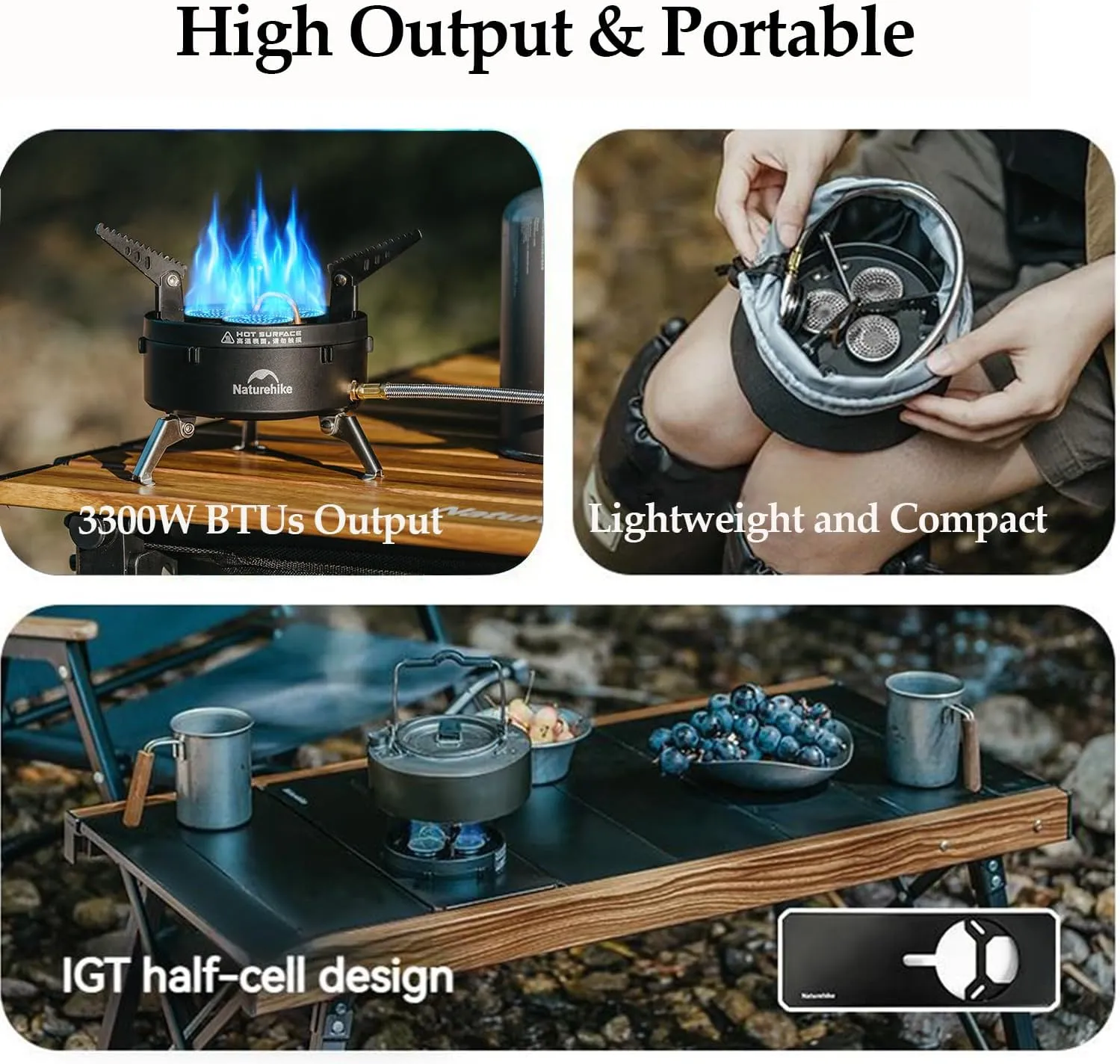 Naturehike Portable Camping Stove, 1 Burner Gas Camp Stove with Carry Bag, 11260 BTU Backpacking Stove with Adjustable Burners for Outdoor Hiking Backpacking