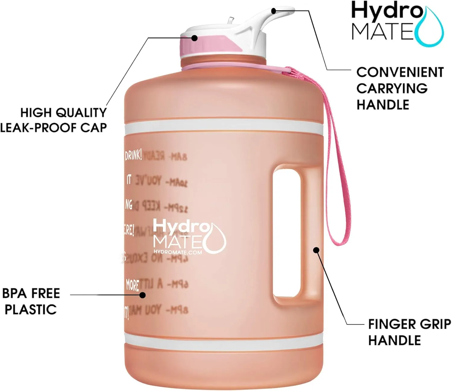 NatureWorks HydroMATE Gallon Water Bottle with Straw BPA FREE Leak Proof Reusable Water Bottle with Times to Drink Marked Hourly 128 oz