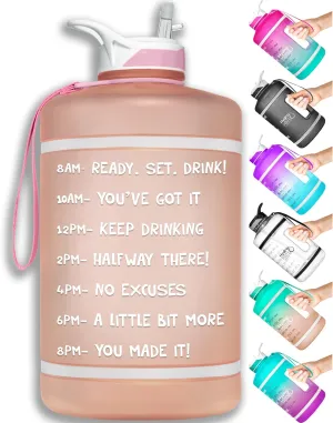 NatureWorks HydroMATE Gallon Water Bottle with Straw BPA FREE Leak Proof Reusable Water Bottle with Times to Drink Marked Hourly 128 oz