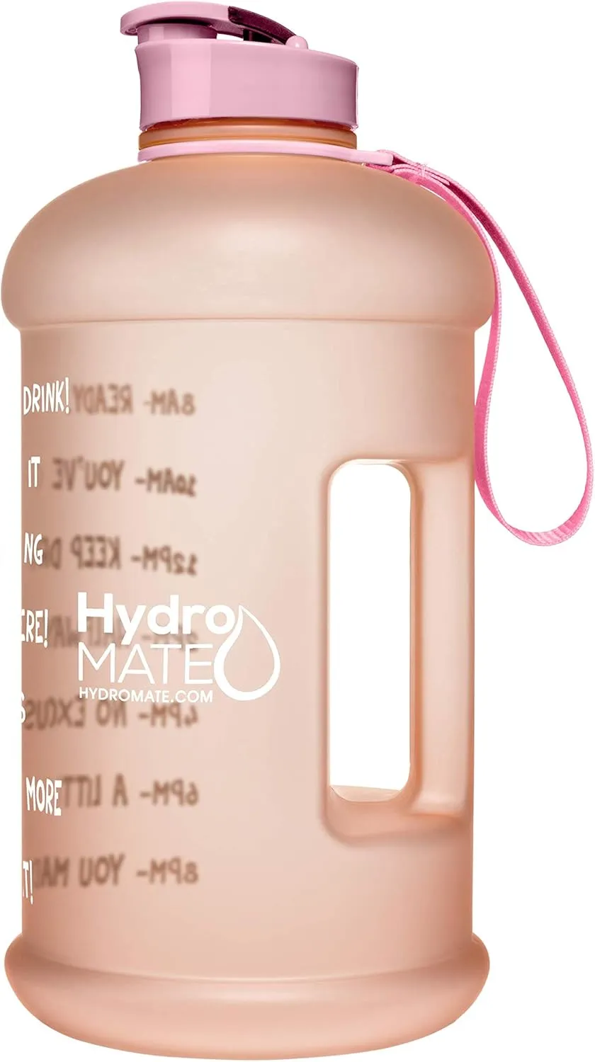 NatureWorks HydroMATE Half Gallon Water Bottle with Times to Drink BPA Free Leak Proof Reusable Jug with Handle 64 oz