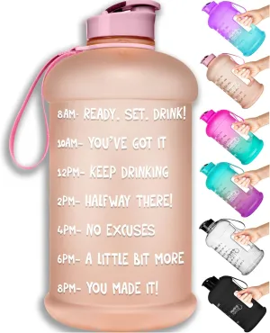 NatureWorks HydroMATE Half Gallon Water Bottle with Times to Drink BPA Free Leak Proof Reusable Jug with Handle 64 oz