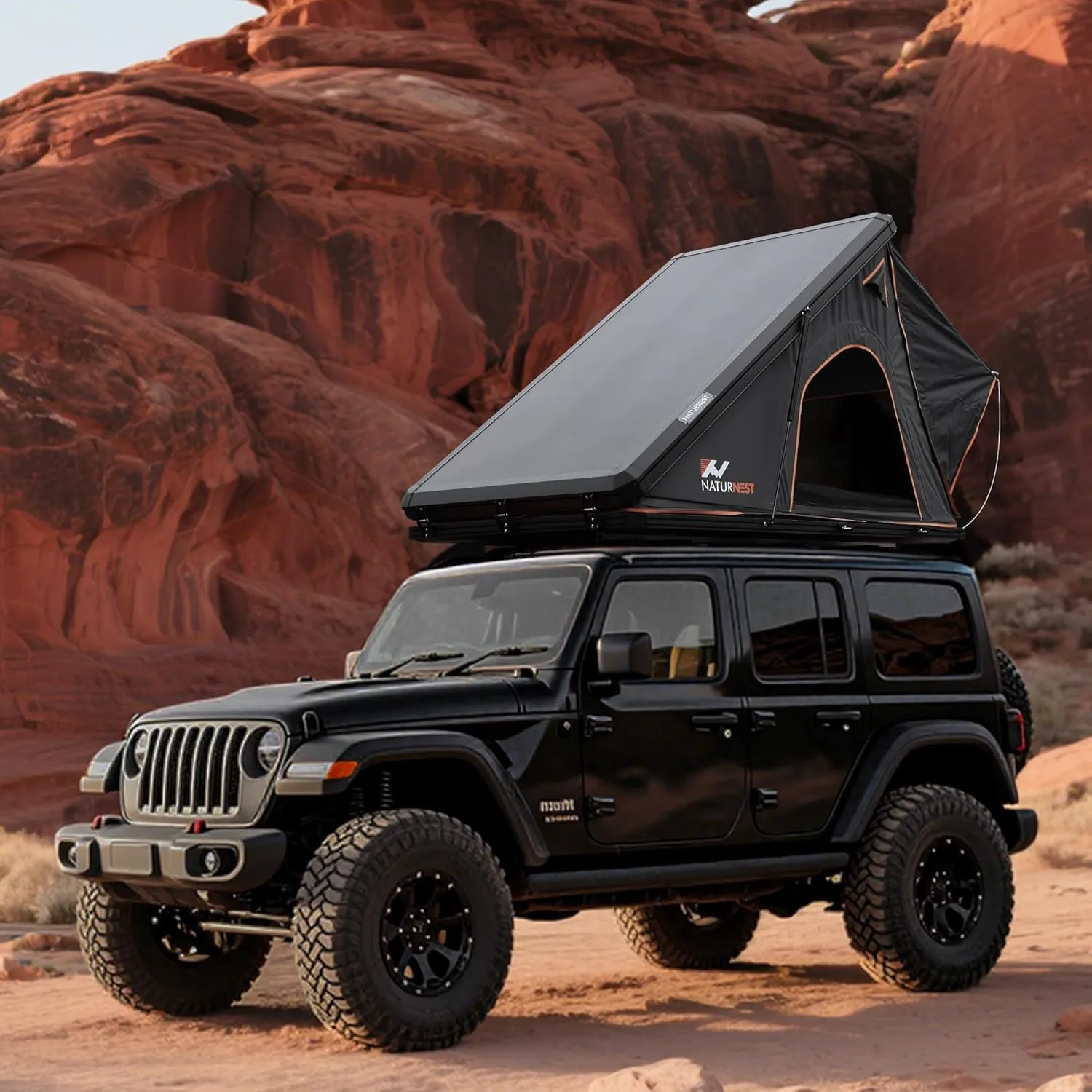 Naturnest Rooftop Hard Shell, Easy Set Up Pop Up Tent for 2 Person Camping, Waterproof Windproof UV-Resistant Blackout Privacy 4 Season Tent for Pickup Truck, Jeep, SUV