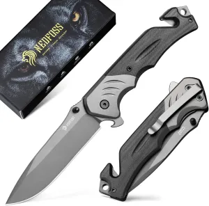 NedFoss FA49N Pro EDC Pocket Knife for Men, 4-in-1 Tactical Multitool Folding Knife with Glass Breaker, Seat Belt Cutter & Bottle Opener, Work & Fishing Knives for Outdoor Camping, Emergency Rescue