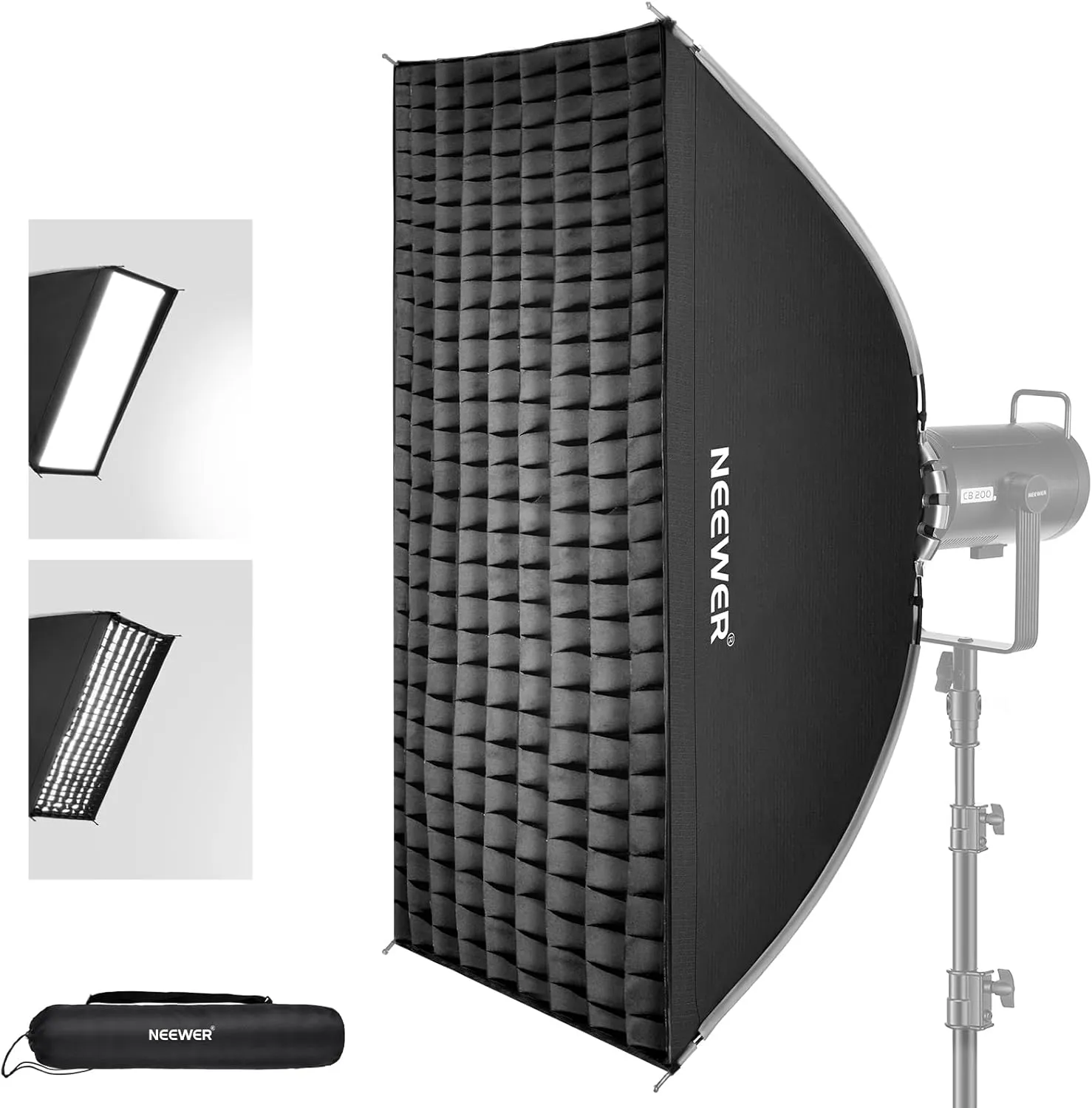 NEEWER 24"x35" Quick Setup Foldable Rectangular Strip Softbox Bowens Mount with Diffusers/Honeycomb Grid/Bag, Compatible with Godox Aputure 120d Video Lights Q4 Studio Flash Strobes, NS16S