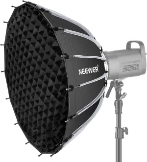 NEEWER 26inch/65cm Parabolic Softbox Quick Set up Quick Folding, with Diffusers/Honeycomb Grid/Bag, Compatible with Aputure 120d Light Dome Godox sl60w NEEWER RGB CB60 and Other Bowens Mount Lights