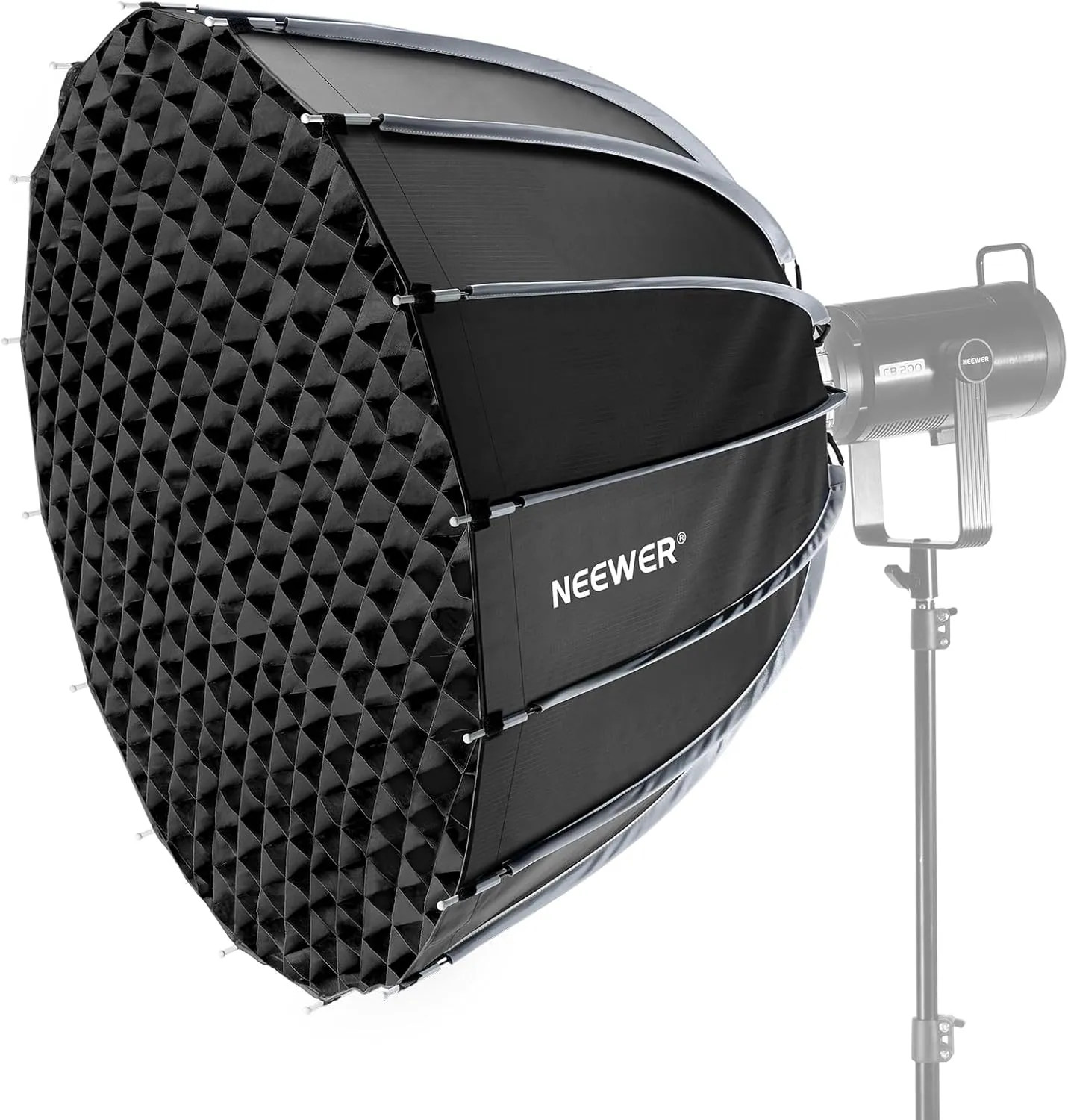 NEEWER 35.4"/90cm Parabolic Softbox Bowens Mount, Quick Release with Diffusers/Grid/Bag for Video Continuous Lighting CB60 CB200B MS60 MS150B Q4 Compatible with Godox Amaran 100x Aputure 600d, NS90P