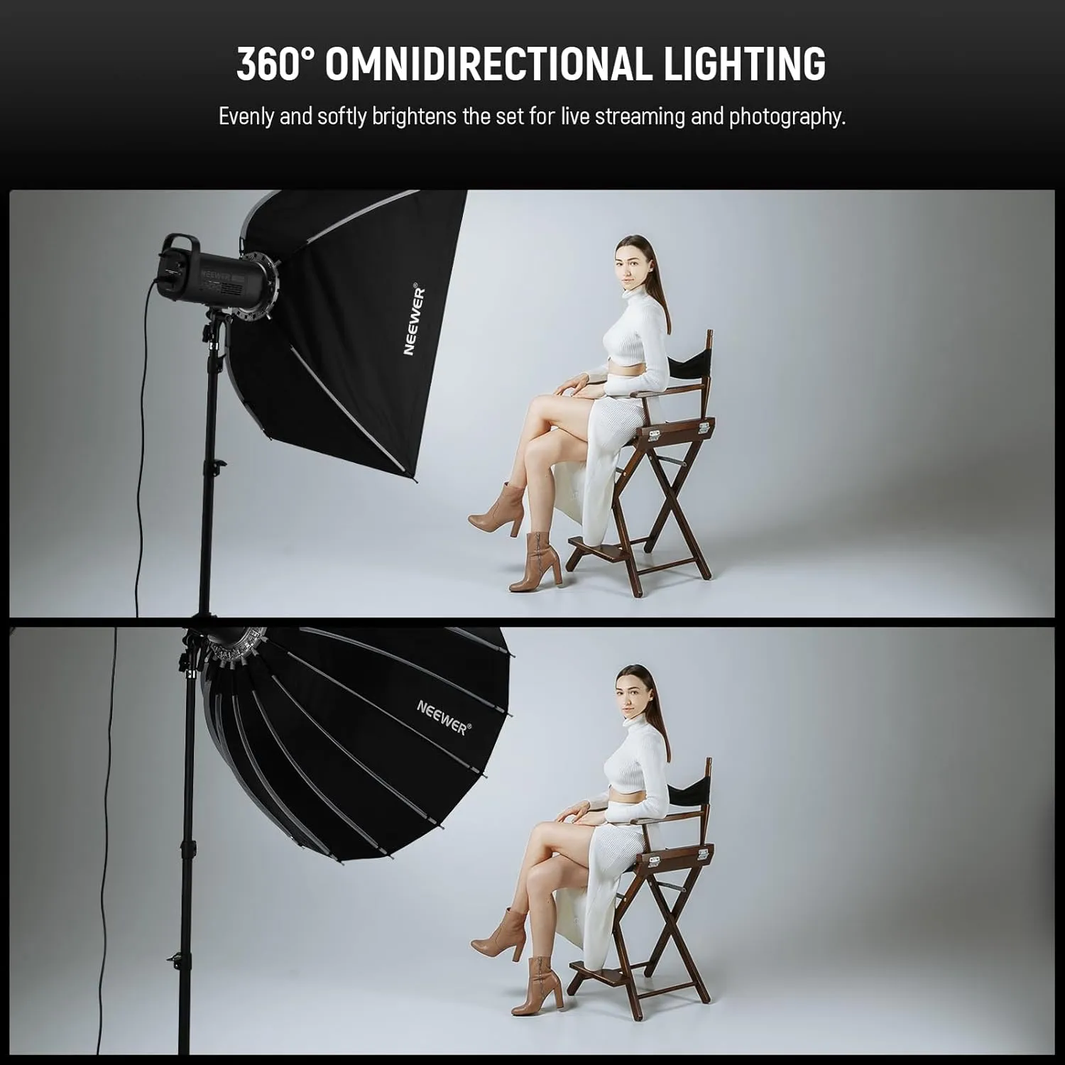 NEEWER 35.4"/90cm Parabolic Softbox Bowens Mount, Quick Release with Diffusers/Grid/Bag for Video Continuous Lighting CB60 CB200B MS60 MS150B Q4 Compatible with Godox Amaran 100x Aputure 600d, NS90P