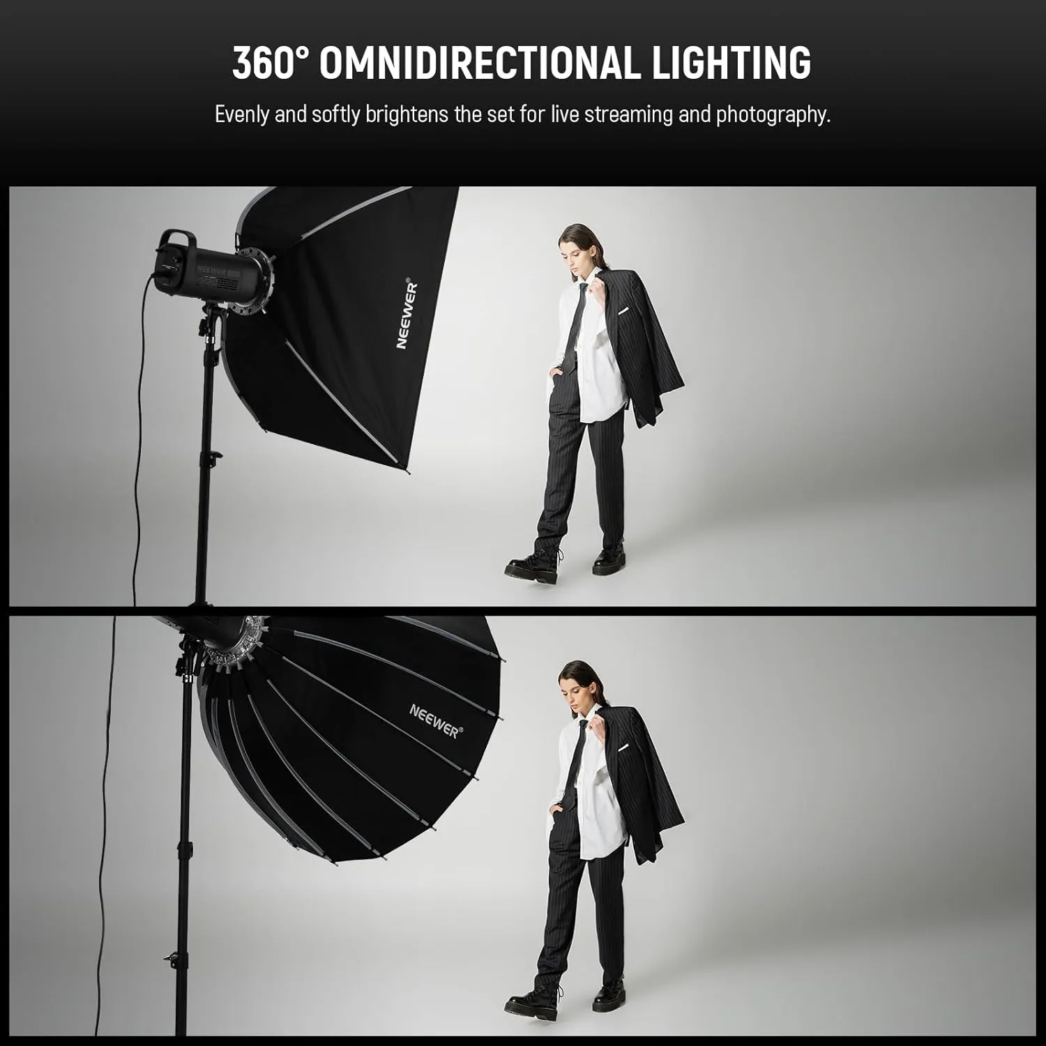 NEEWER 47"/120cm Parabolic Softbox Bowens Mount, Quick Setup with Diffusers/Grid/Bag for Video Continuous Lighting CB60 CB200B MS60 MS150B Q4 Compatible with Godox Compatible with Aputure 600d, NS120P