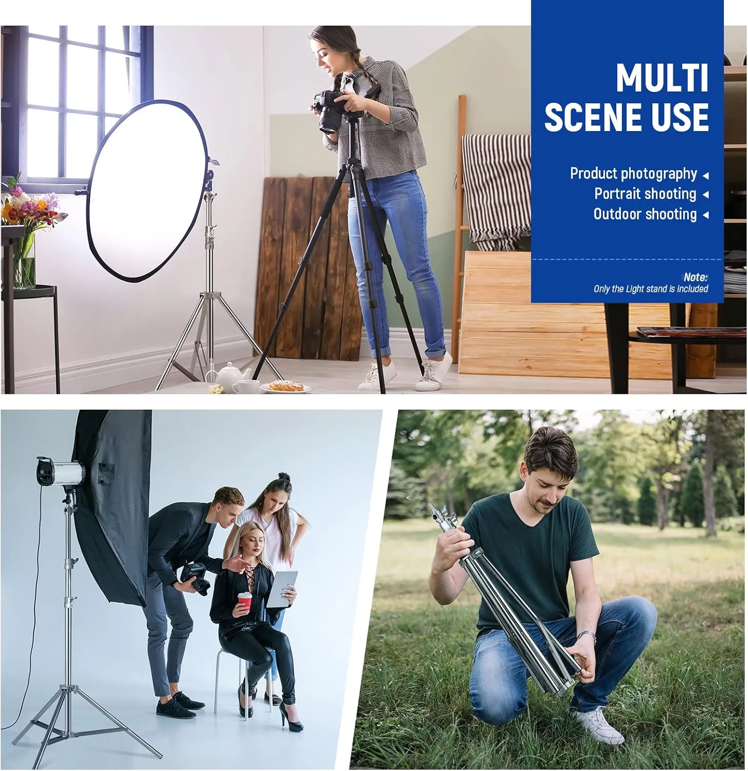 NEEWER 7.2ft/2.2m Stainless Steel Light Stand, Spring Cushioned Heavy Duty Photography Tripod Stand with 1/4” to 3/8” Screw Adapter for Strobe,LED Video Light,Ring Light, Monolight, Softbox