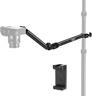 NEEWER Overhead Camera Mount Arm with Phone Clip, 22"/56cm 180°&360° 2 Section Flexible Holding Arm for Desk Stand, Fits 0.87"-1.1" Tube, 5.5lb/2.5kg Max Load for Camera LED Ring Light Mic, DS009