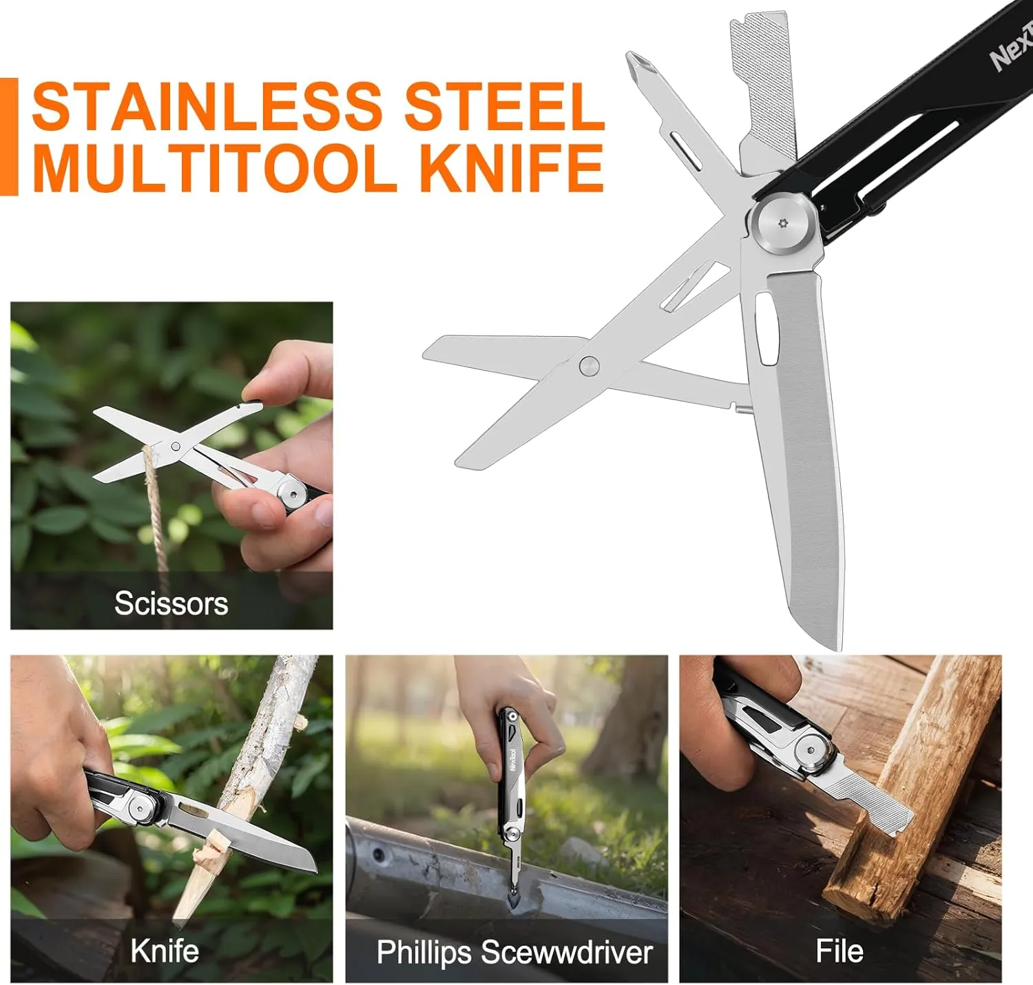 NexTool Multi Tool Pocket Knife, Folding Multitool Knife with Scissors, Screwdriver, Bottle Opener, 11 in 1 Multi-Tool One Hand Accessible with Safety Lokcing for Camping/Emergencies/EDC (Knight)