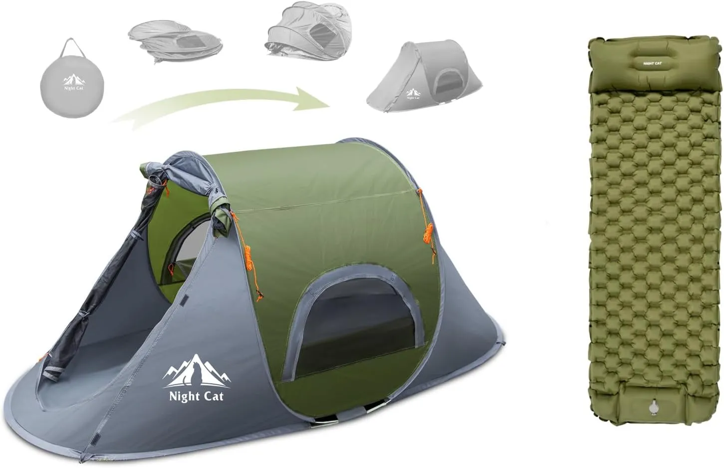 Night Cat Pop-up Camping Tent: 1 Person Tent with Sleeping Pad Waterproof Instant Easy Setup Outdoor Tent Combo Set
