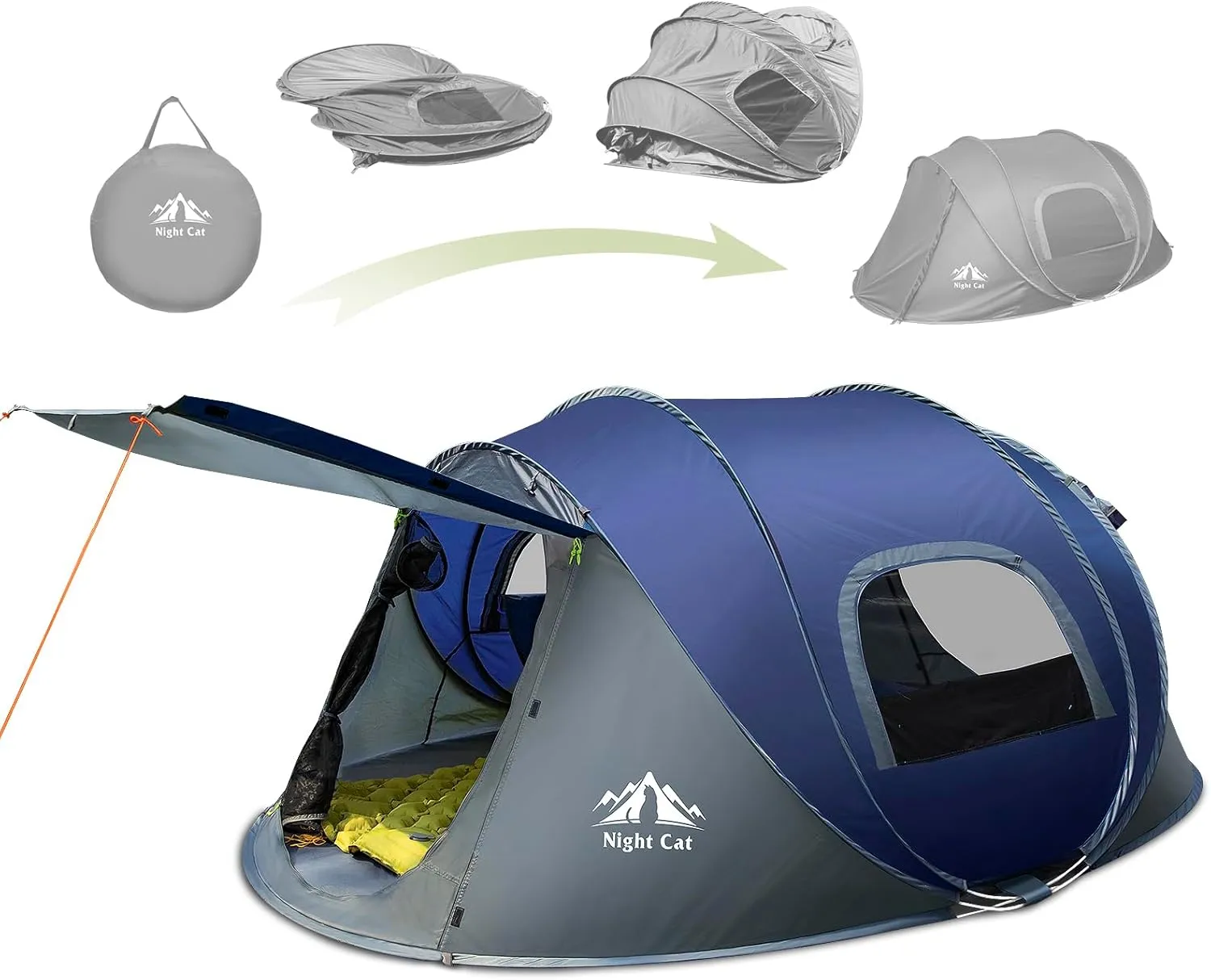 Night Cat Pop-up Camping Tent: 2 Person Tent Waterproof Instant Easy Setup Family Tent