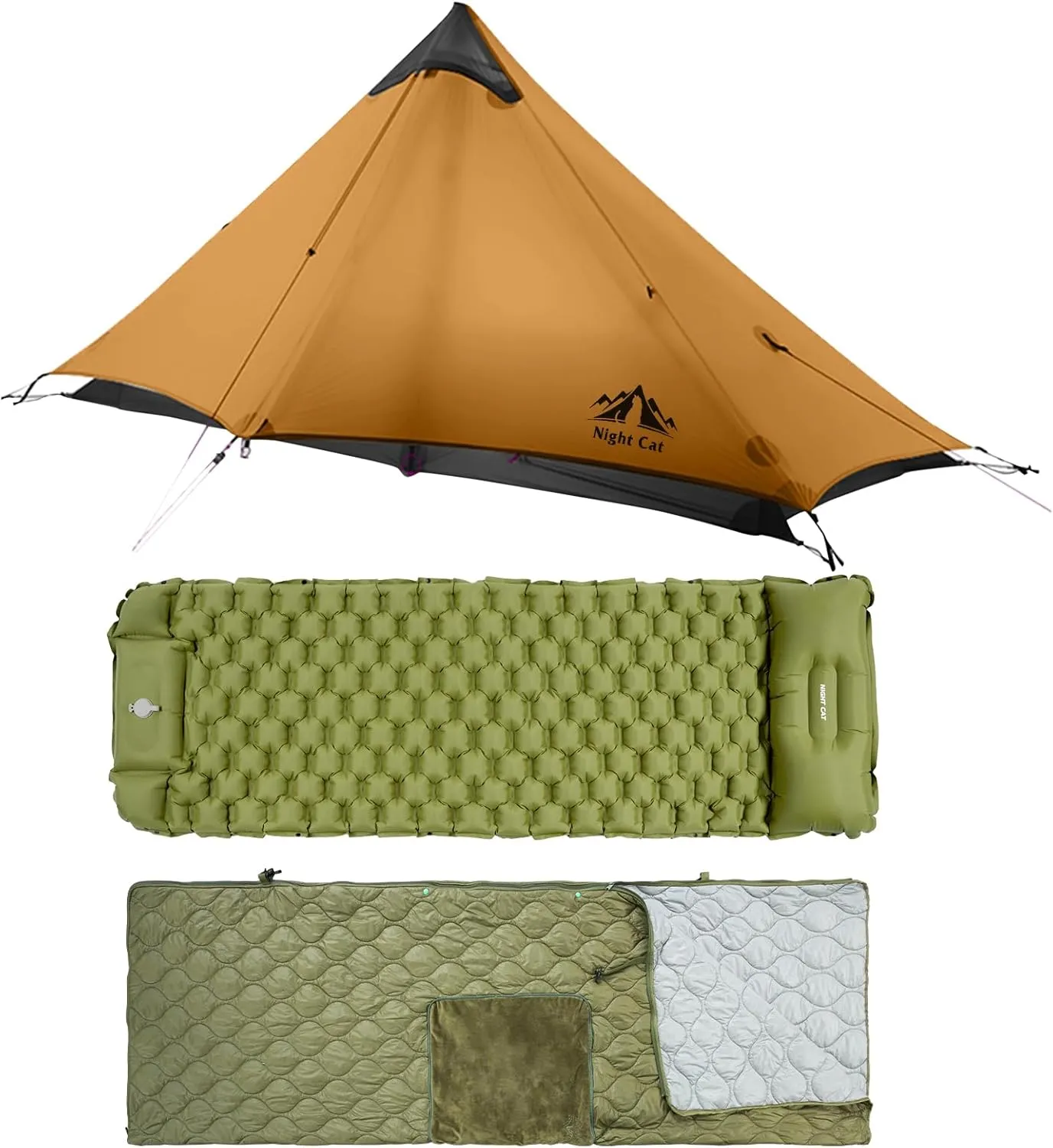 Night Cat Ultralight Tent Combo with Wearable Sleeping Bags and Inflatable Sleeping Pads