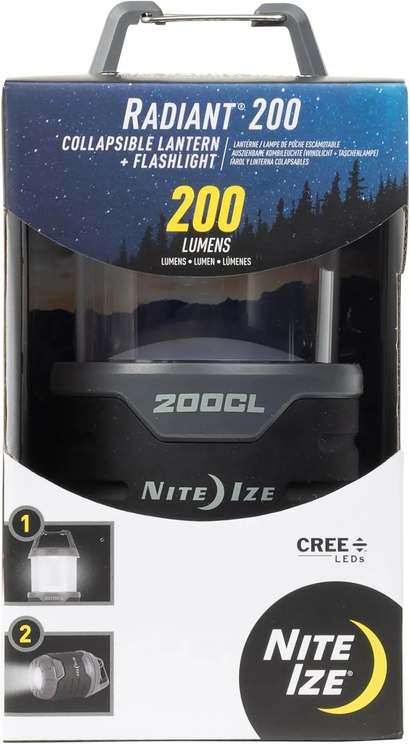 Nite Ize Radiant 200 Collapsible LED Lantern and Flashlight - 200 Lumen Convertible LED Lantern to Flashlight - Compact Essentials for Camping & Hiking Gear