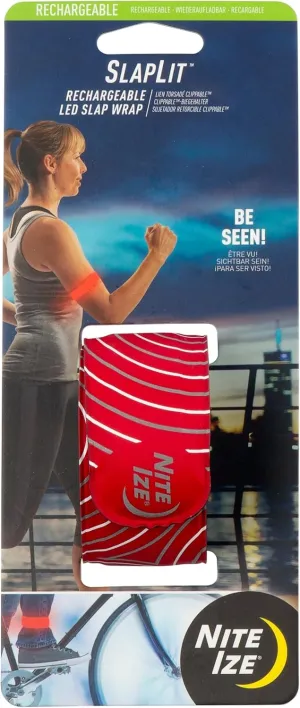 Nite Ize SlapLit Rechargeable LED Slap Wrap - Light-Up Slap Band for Wrists or Ankles - Wristband with LED Light for Nighttime Visibility - Running, Biking, Hiking & More - Red with Red LED