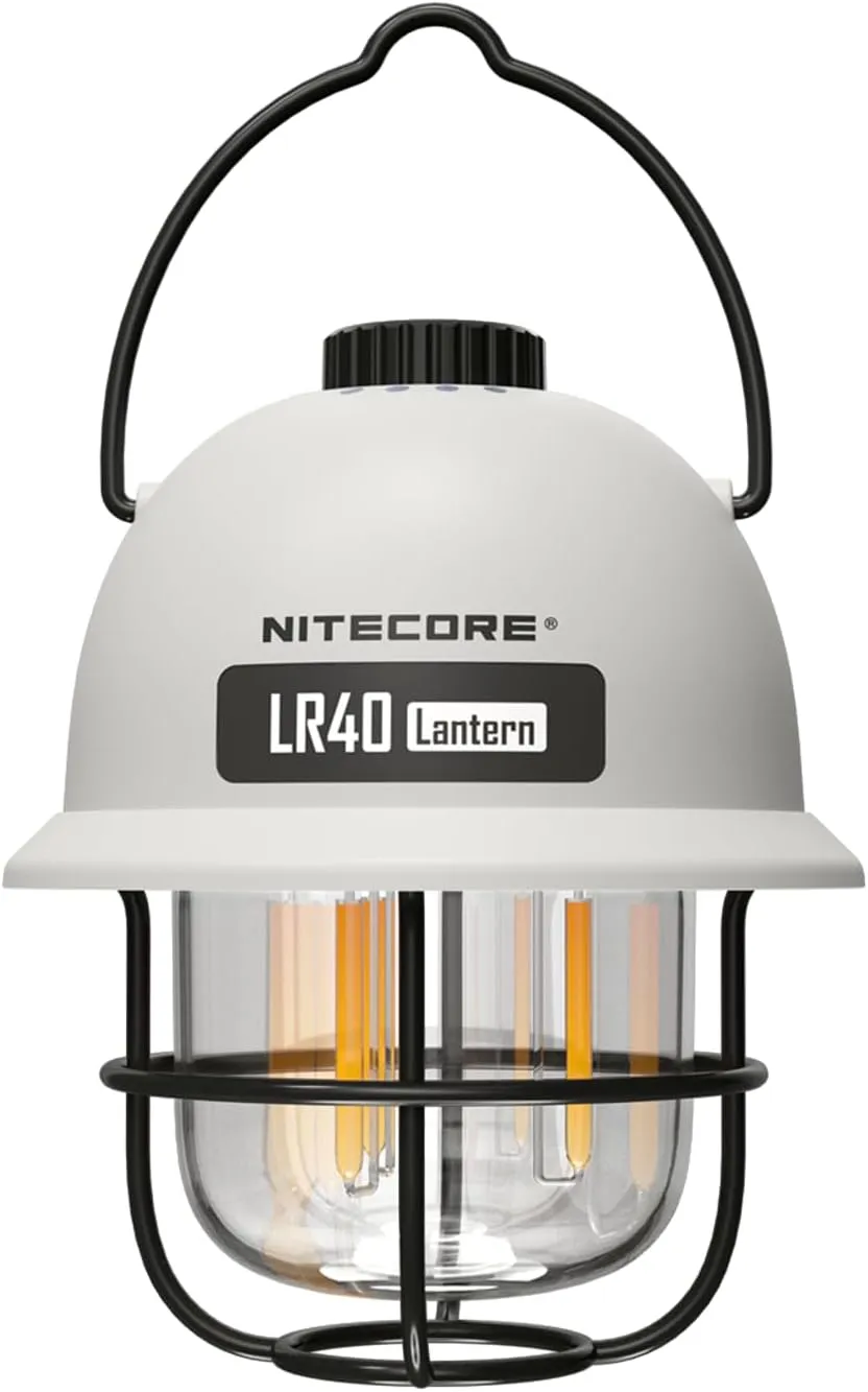 NITECORE LR40 Multifunct al Rechargeable Camping Lantern 100 Lumens w/Eco-Sensa USB C Charging Cable - White