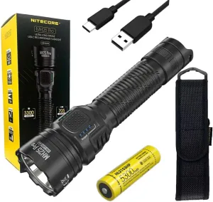 Nitecore MH25 PRO Long Throw Rechargeable Flashlight -3300 lumens, 771 Yard w/Eco-Sensa USB C Rechargeable Cable