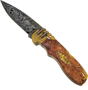 NLX 8" Steampunk Design Lockback Pocket Folding Knife With Coated 420 Stainless Steel Blade. For Collection, Everyday Ccarry and Outdoor Activity Tool Knife (Damascus)