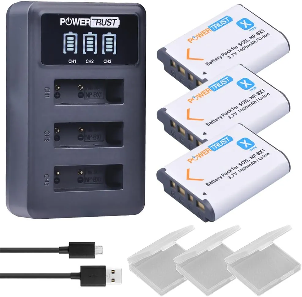 NP-BX1 3 Pack Battery and LED 3 Port USB Charger for Sony CyberShot DSC-RX100 V, DSC-RX100, DSC-WX500, HX300, WX300, H400, HX300, HX50V, HX90V, WX300, WX350, Digital Camera