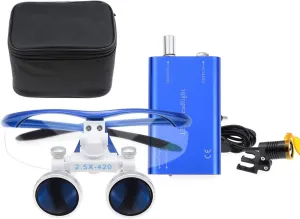 NSKI 2.5X 420mm Binocular Loupes Optical Glasses   3W LED Headlight Lamp with Filter (Blue)