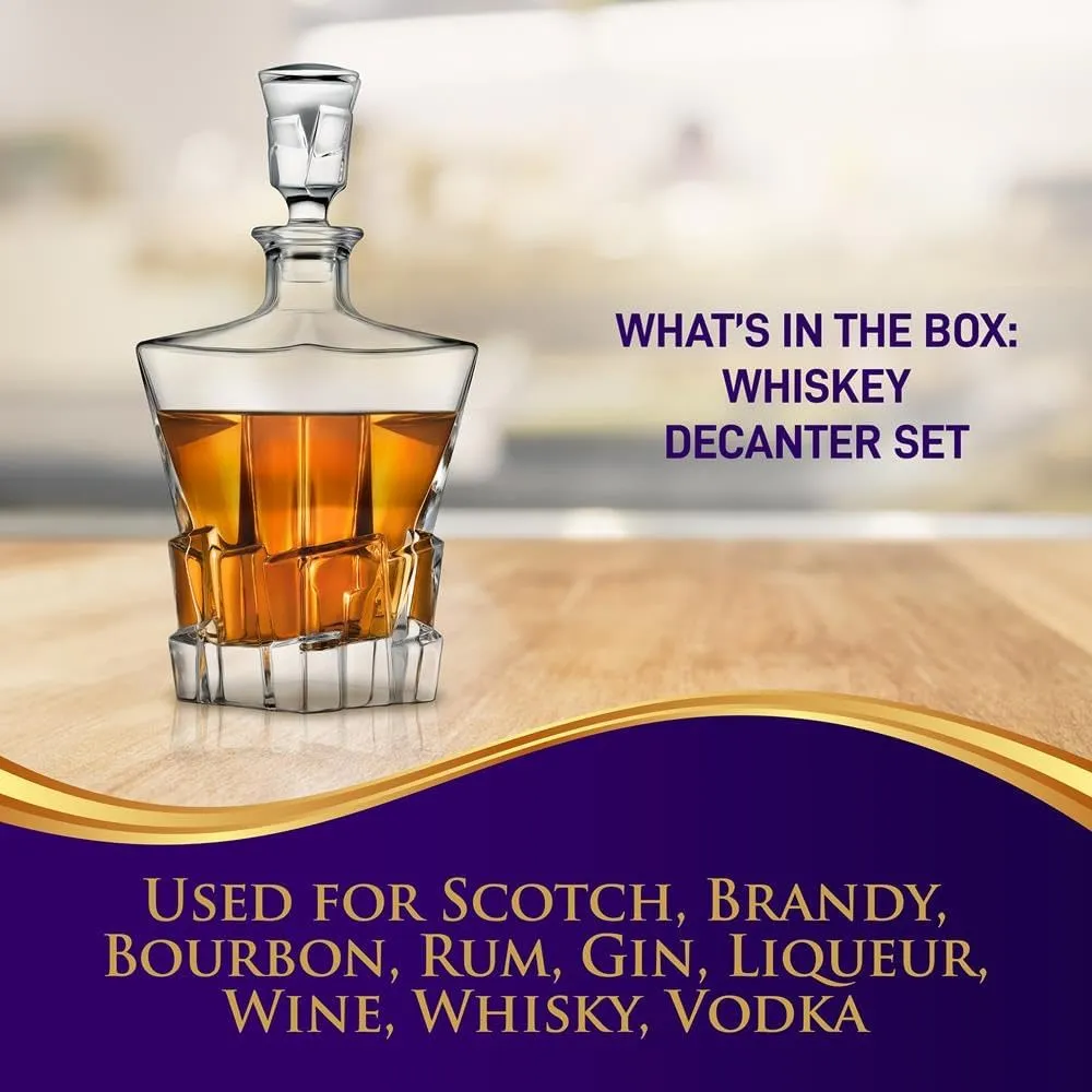 NutriChef Whiskey Decanter, Glass Liquor Decanter, Gifts for Men Dad, Anniversary, Birthday, Christmas- for Bourbon Scotch Liquor Vodka, BPA Free