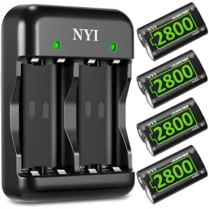 NYI 6720mWh Rechargeable Battery Kit for Xbox Series S/X and One S/X/Elite - 4X High Power NI-MH Batteries With Fast Charging Charger