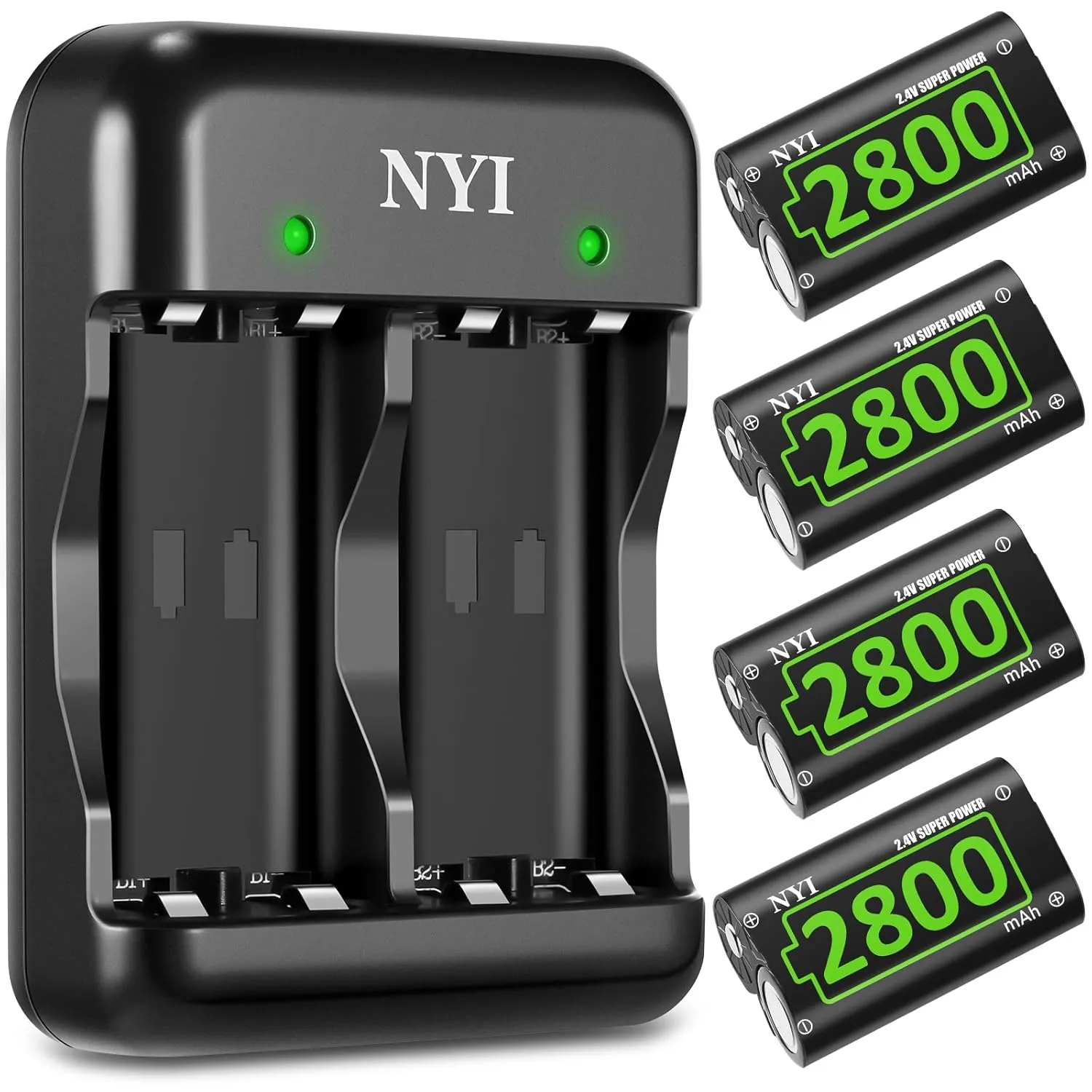 NYI 6720mWh Rechargeable Battery Kit for Xbox Series S/X and One S/X/Elite - 4X High Power NI-MH Batteries With Fast Charging Charger