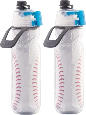 O2COOL Mist 'N Sip Misting Water Bottle 2-in-1 Function With No Leak Pull Top Spout Sports Reusable Water Bottle - 20 oz (2 Pack Baseball)