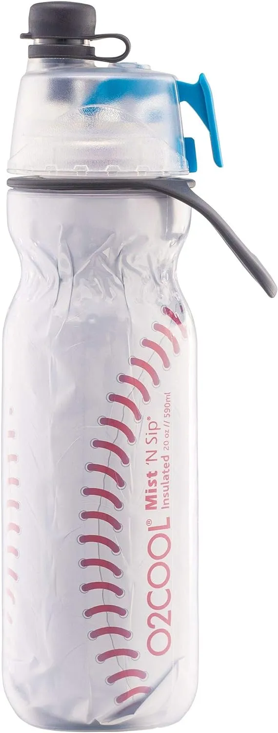 O2COOL Mist 'N Sip Misting Water Bottle 2-in-1 Function With No Leak Pull Top Spout Sports Reusable Water Bottle - 20 oz (2 Pack Baseball)