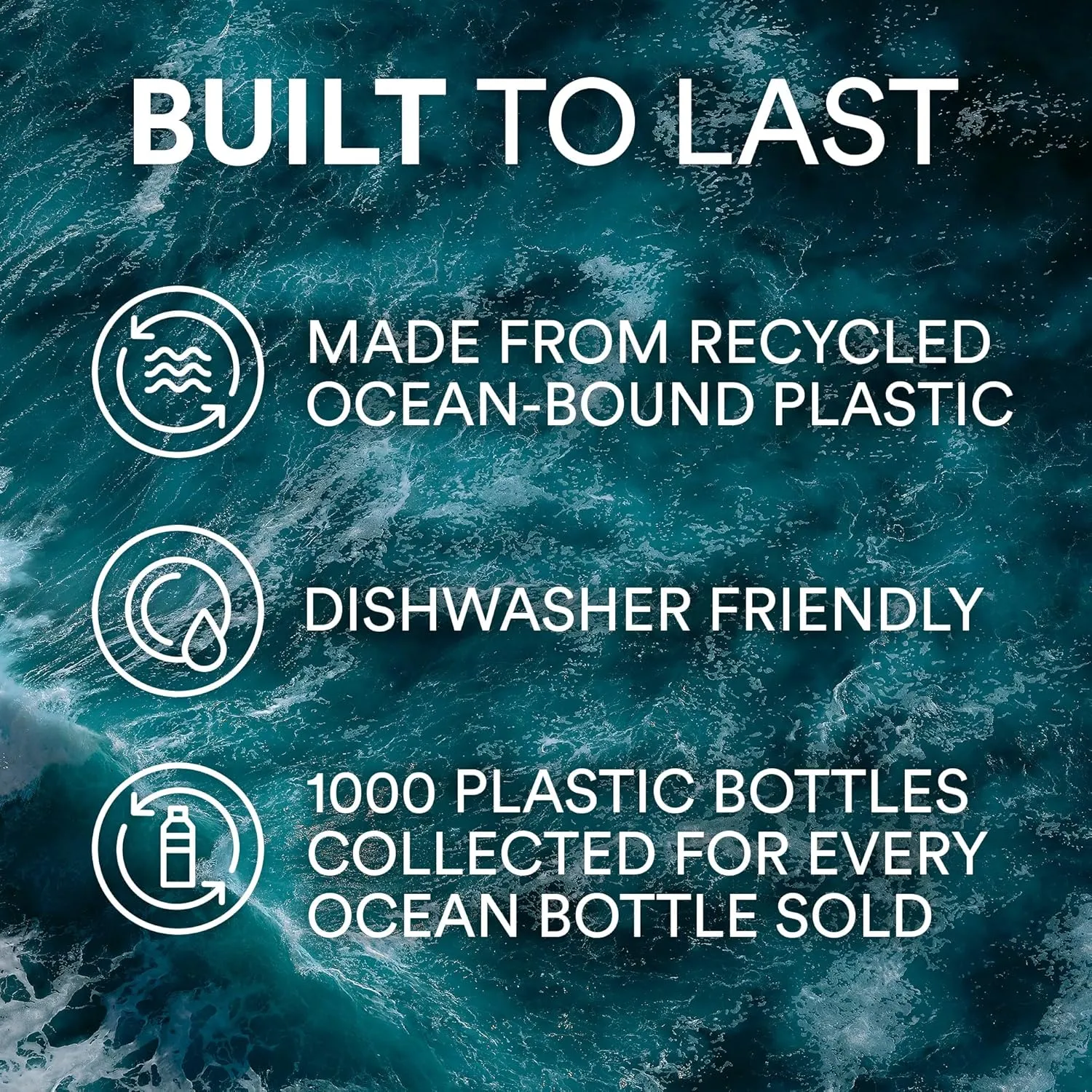 Ocean Bottle - Recycled Stainless Steel Drinks Reusable Water Bottle - Eco-Friendly & Reusable - Obsidian Black - 34 oz