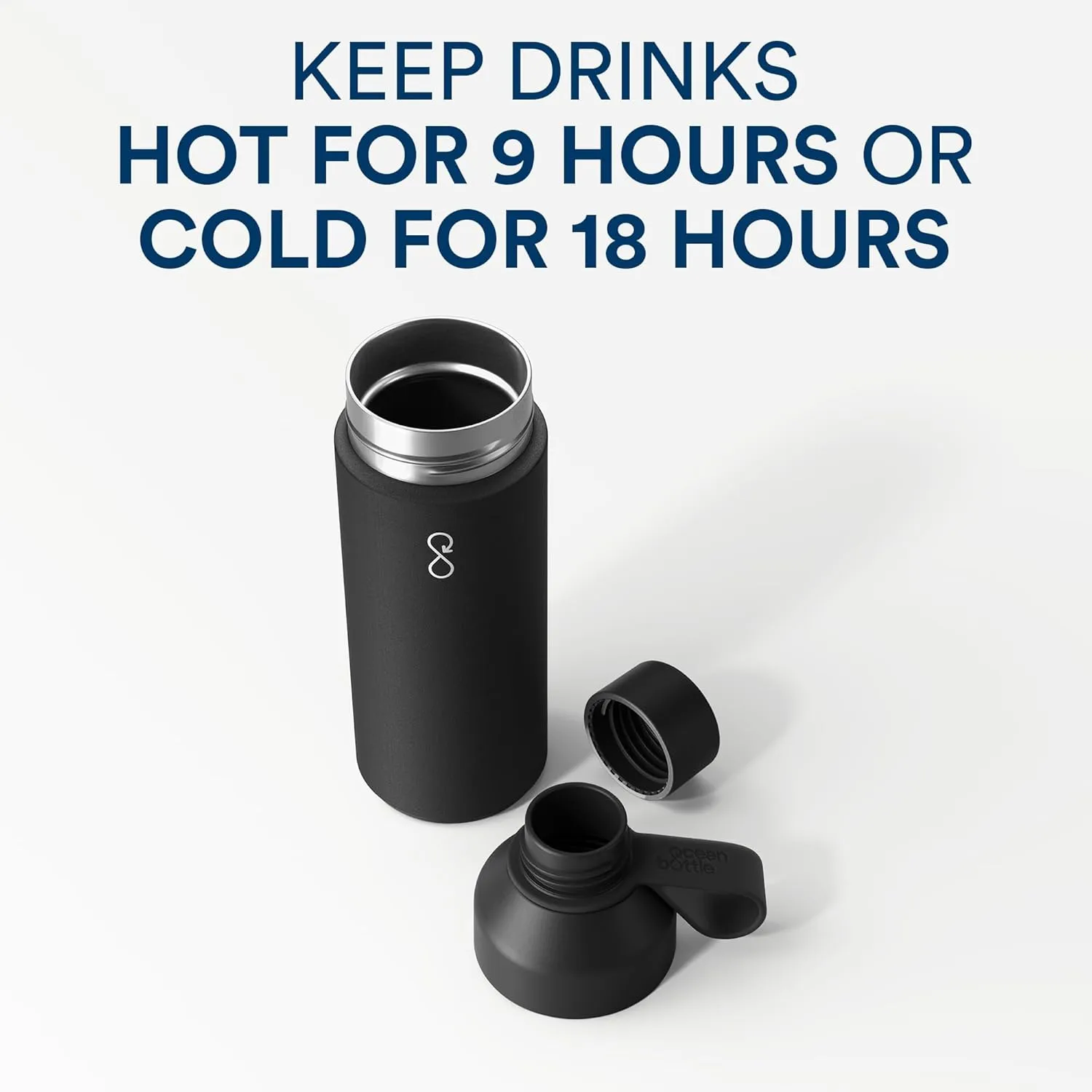 Ocean Bottle - Recycled Stainless Steel Drinks Reusable Water Bottle - Eco-Friendly & Reusable - Obsidian Black - 34 oz