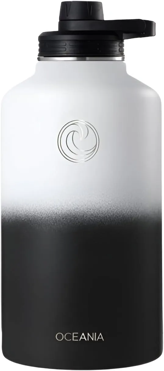 Oceania Flask 64oz Stainless Steel Water Bottles | Modern, Leakproof, Hydro BPA-Free, Insulated Water Bottle with 3 Lids, 3 Straws & 2 Straw Cleaning Brushes | Simple Camping & Hiking Water Bottles