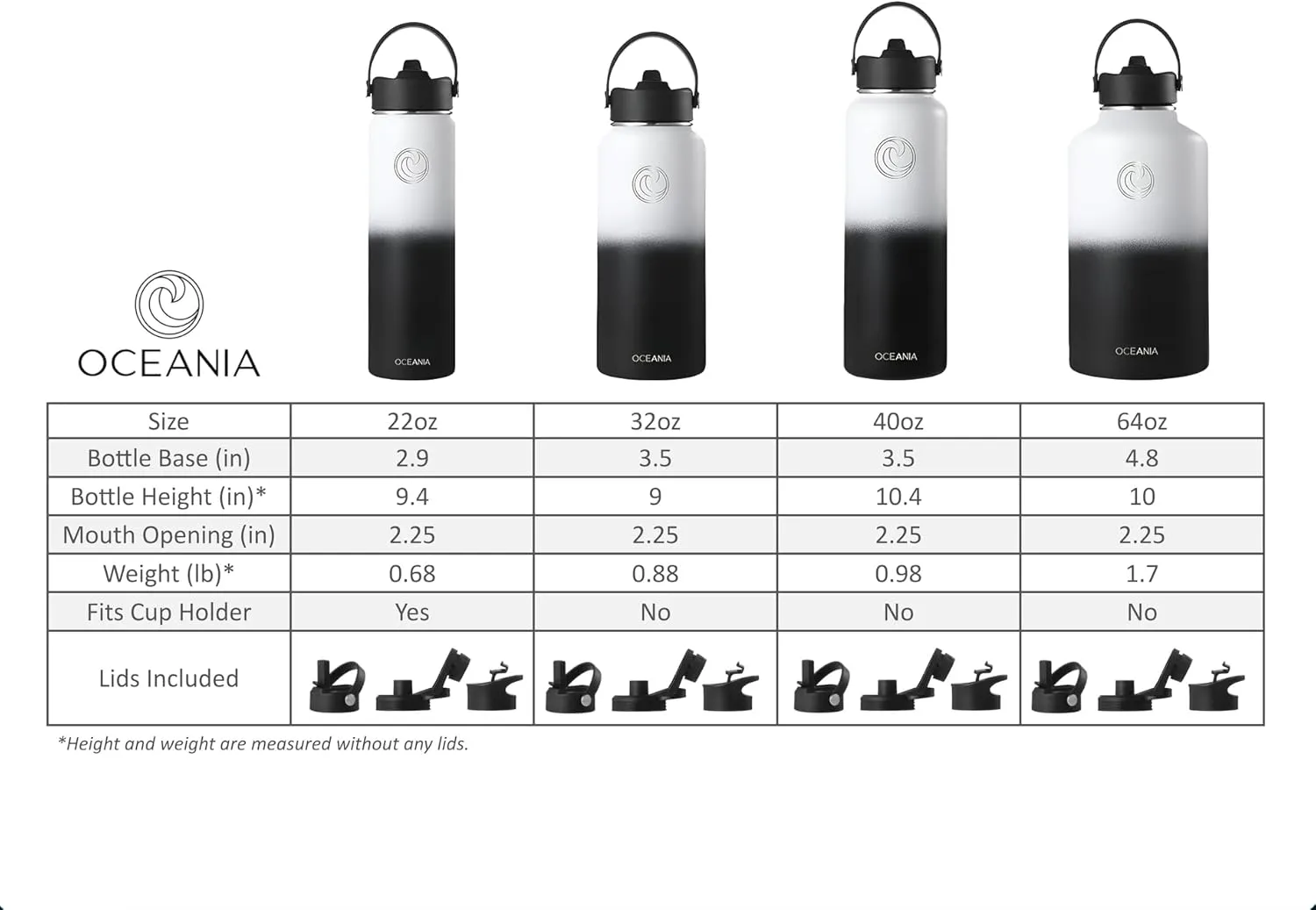 Oceania Flask 64oz Stainless Steel Water Bottles | Modern, Leakproof, Hydro BPA-Free, Insulated Water Bottle with 3 Lids, 3 Straws & 2 Straw Cleaning Brushes | Simple Camping & Hiking Water Bottles