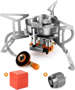 Odoland Bundle - 2 Items 6800W Windproof Camp Stove and Titanium Camping Cookware 420ML & 750ML