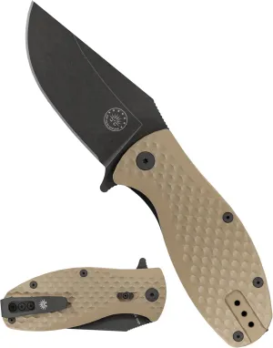 Off-Grid Knives - Badger EDC Knife, Cryo D2 Blade Steel, Coyote G10 Scales, Safety Grid-Lock, Reversible Tip-Up Deep Pocket Clip (Coyote)
