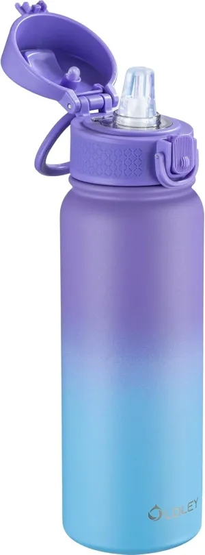 OLDLEY 20 Oz Insulated Stainless Steel Water Bottle For Kids, With Straws Leak-proof, Kids Water Bottles For School Boys Girls,Cotton Candy
