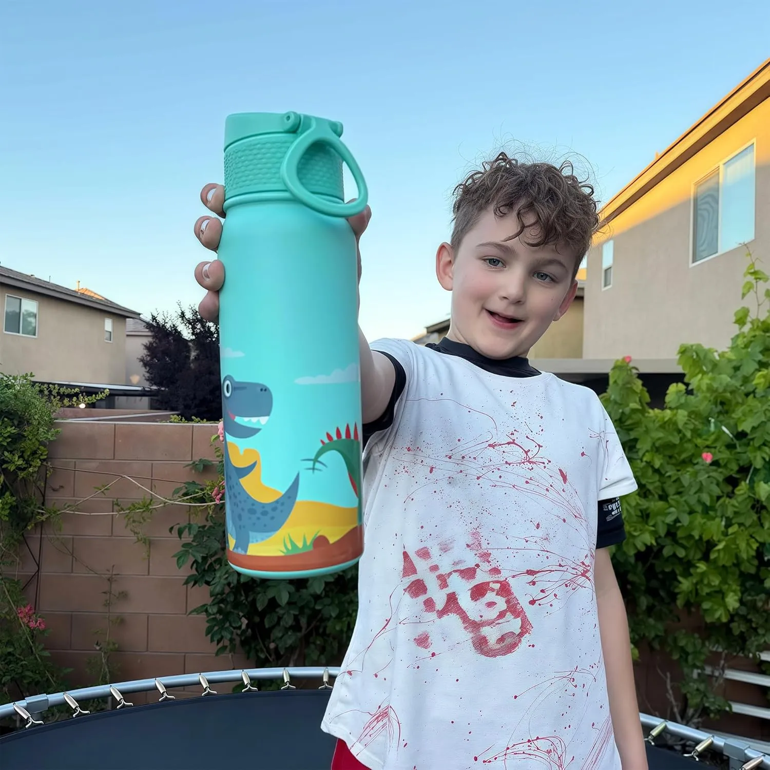 OLDLEY 20 Oz Insulated Stainless Steel Water Bottle For Kids, With Straws Leak-proof, Kids Water Bottles For School Boys Girls,Dinos