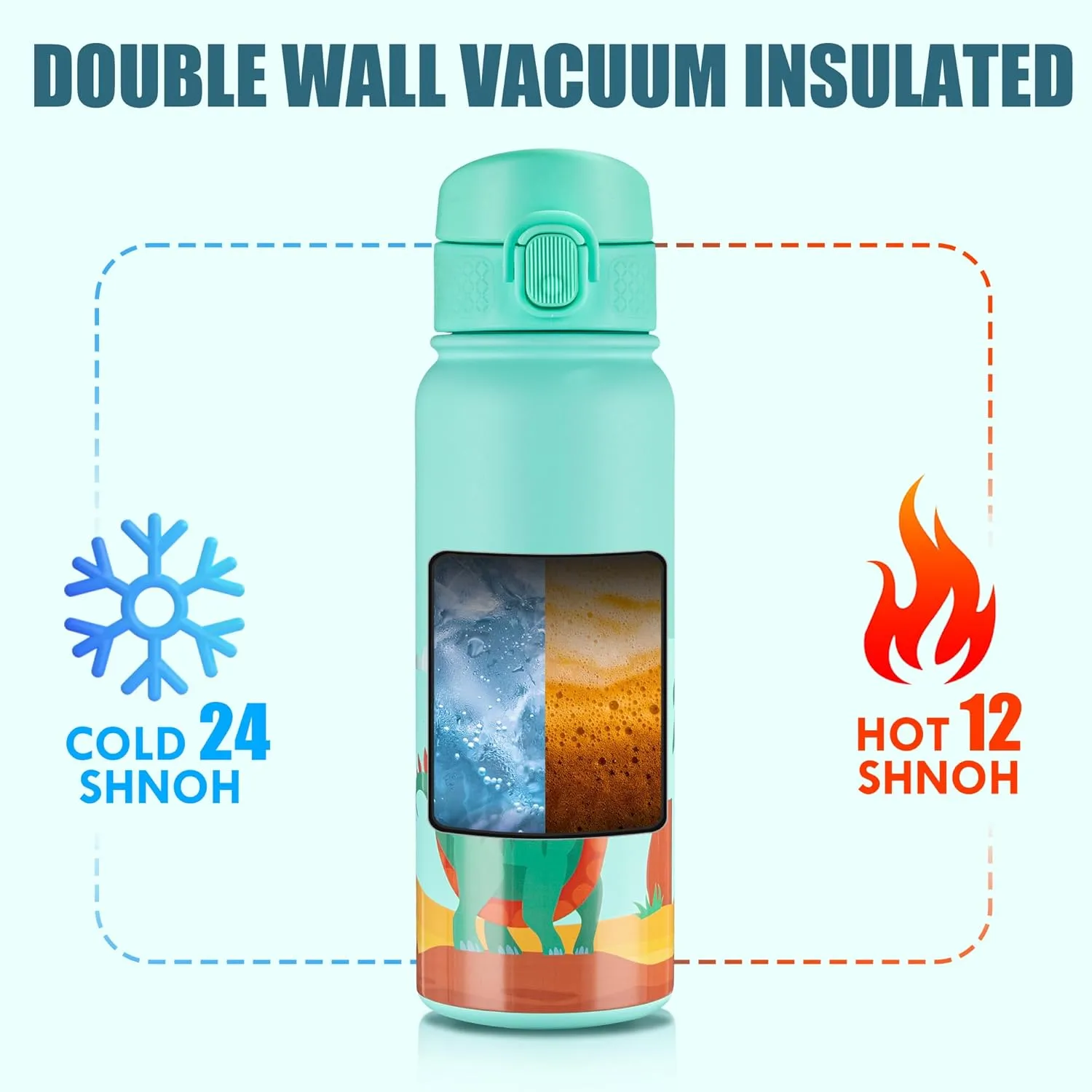 OLDLEY 20 Oz Insulated Stainless Steel Water Bottle For Kids, With Straws Leak-proof, Kids Water Bottles For School Boys Girls,Dinos