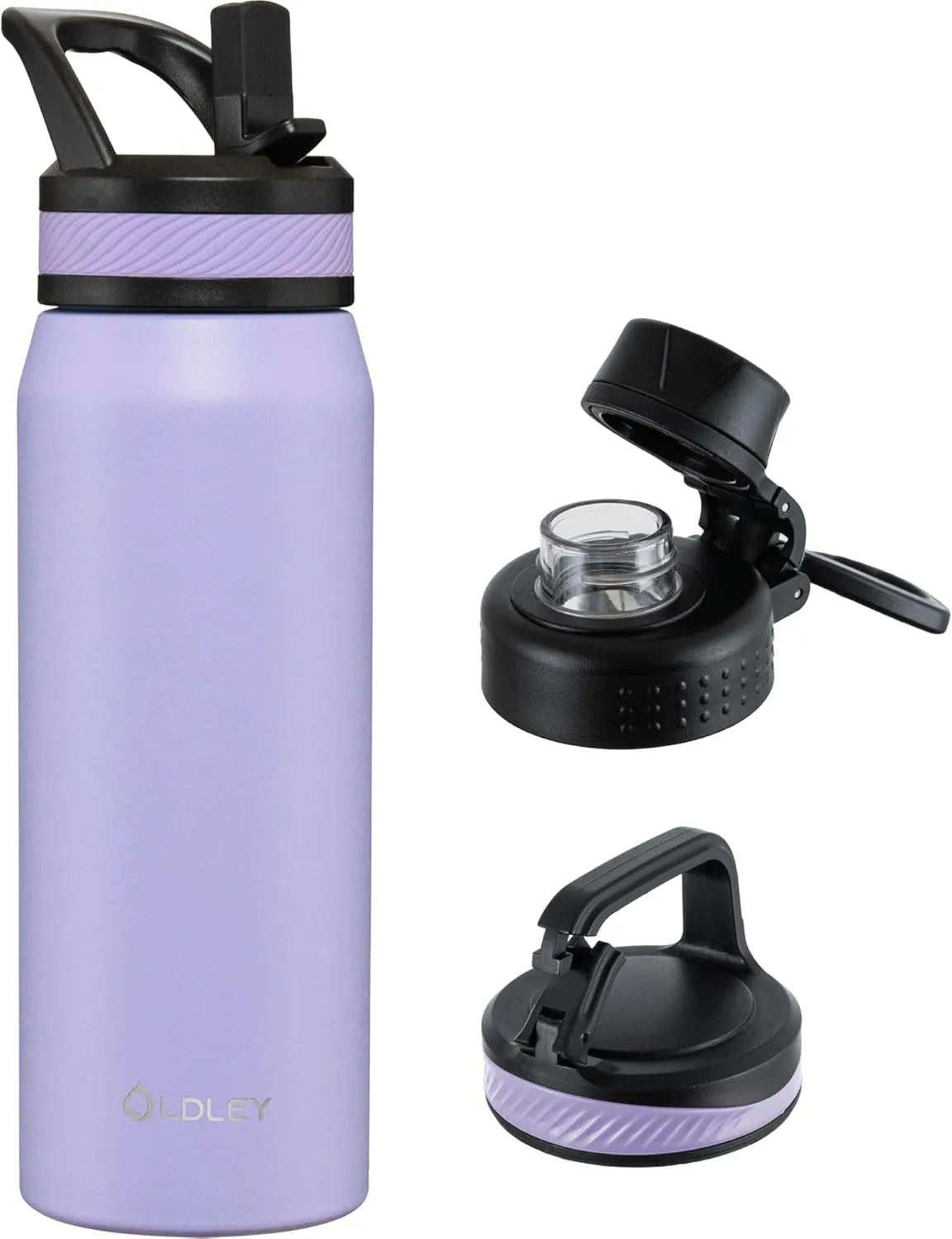 OLDLEY 24 oz Insulated Water Bottle With Straw, Stainless Steel Sports Water Cup Flask with 3 Lids(Straw, Spout and Handle Lid) Double Walled Travel Thermal Canteen Mug,Classic Lavender