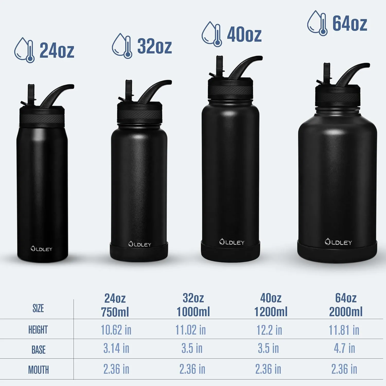 OLDLEY 24 oz Insulated Water Bottle With Straw, Stainless Steel Sports Water Cup Flask with 3 Lids(Straw, Spout and Handle Lid) Double Walled Travel Thermal Canteen Mug,Classic Lavender