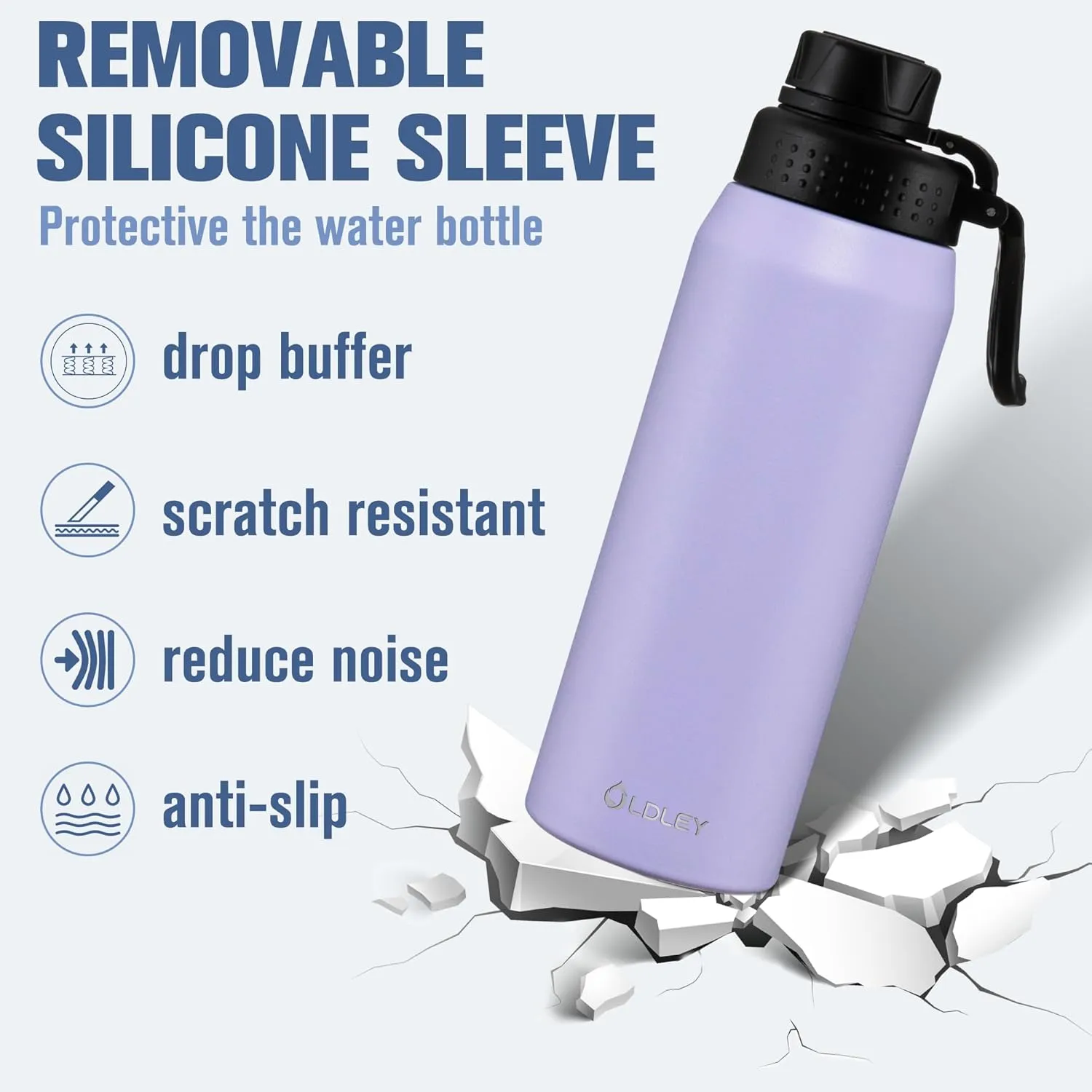 OLDLEY 24 oz Insulated Water Bottle With Straw, Stainless Steel Sports Water Cup Flask with 3 Lids(Straw, Spout and Handle Lid) Double Walled Travel Thermal Canteen Mug,Classic Lavender