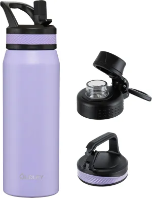 OLDLEY 24 oz Insulated Water Bottle With Straw, Stainless Steel Sports Water Cup Flask with 3 Lids(Straw, Spout and Handle Lid) Double Walled Travel Thermal Canteen Mug,Classic Lavender