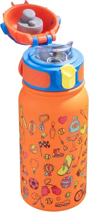 OLDLEY Kids Water Bottle 12oz Insulated Water bottle, Double Wall Stainless Steel Vacuum Bottle, Leak-Proof Sport Bottles for School Boys Girls,Orange Sport