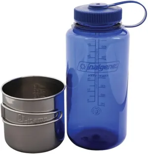 Olicamp Space Saver Cup Nalgene Sustain Tritan BPA-Free 32oz Wide Mouth Water Bottle Combo, Denim